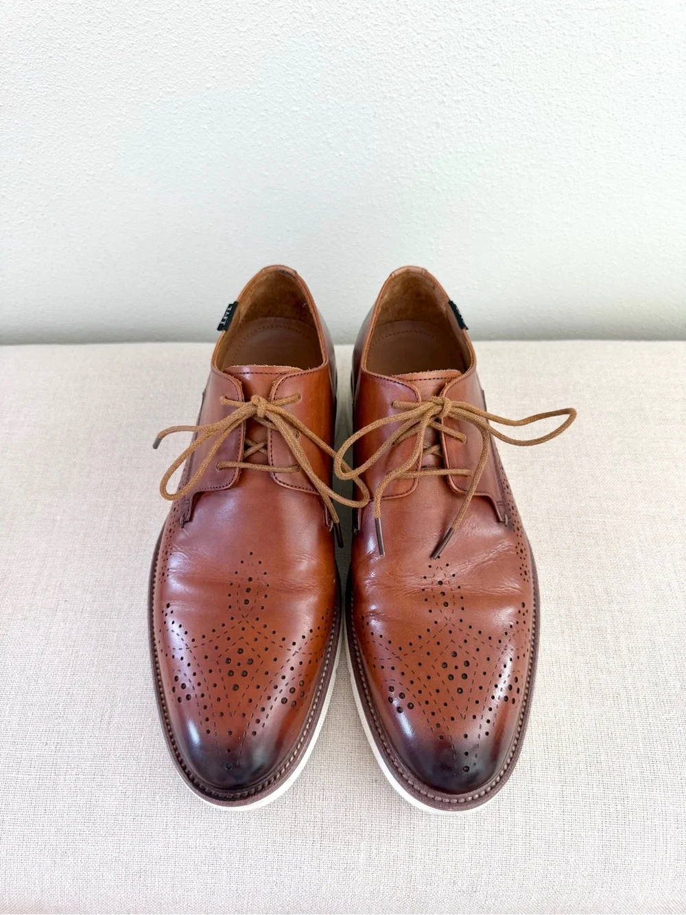 TAFT 365 Brogue Derby Leather Shoes Men’s 8 Cognac Brown Hybrid Dress Oxford EUC